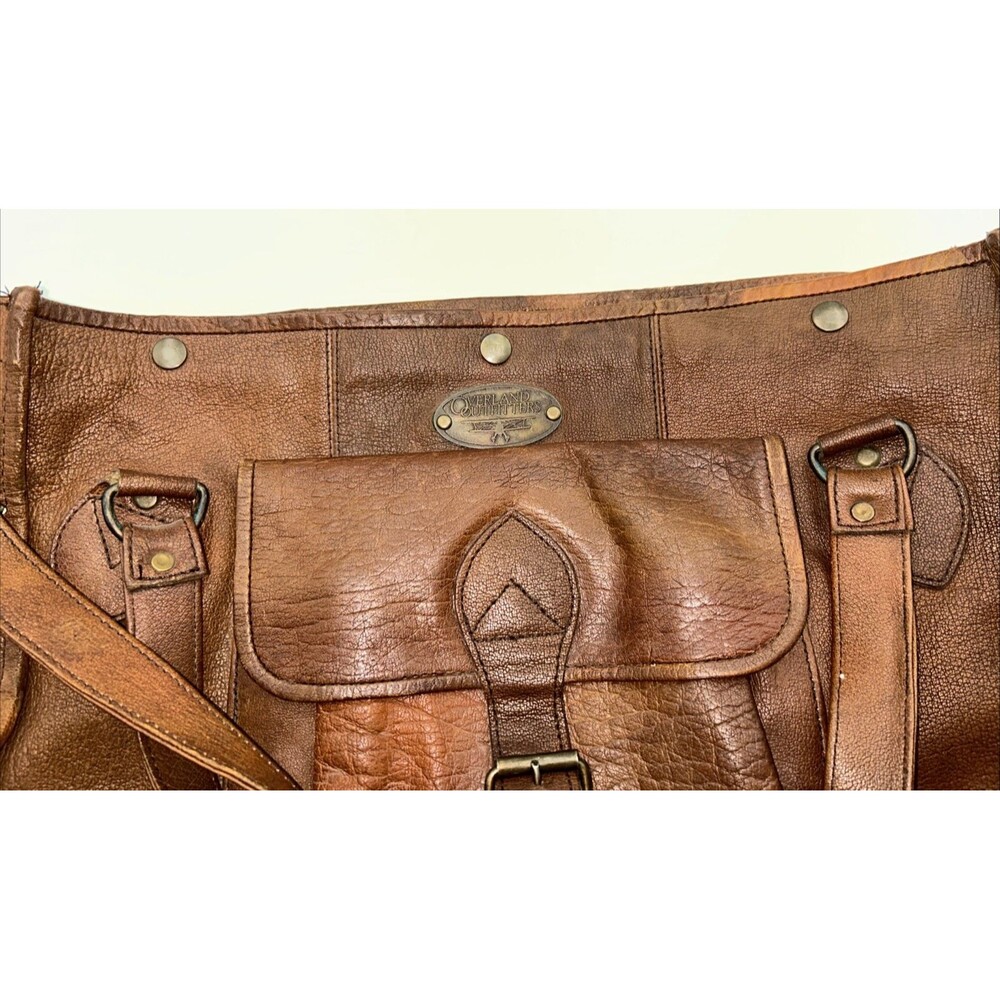 Vintage Overland Outfitters Brown Leather Weekender Travel Diaper Bag - Large - - Picture 12 of 16